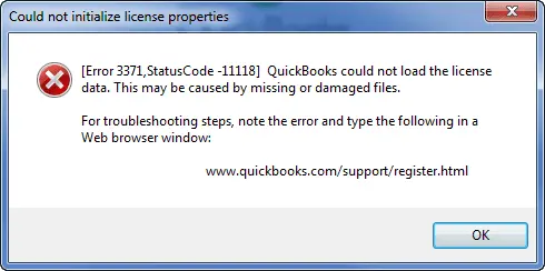QuickBooks Error 3371 Screenshot