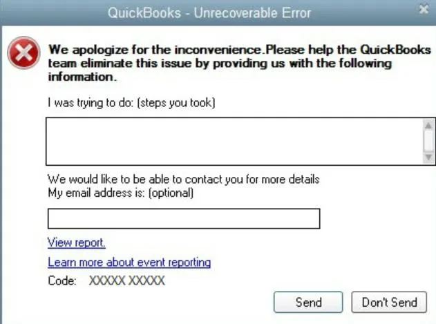 QuickBooks Unrecoverable Error Screenshot