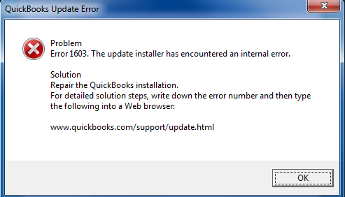 QuickBooks Error 1603 Screenshot